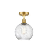 516-1C-SG-G1214-8 1-Light 8" Satin Gold Semi-Flush Mount - Clear Athens Twisted Swirl 8" Glass - LED Bulb - Dimmensions: 8 x 8 x 13 - Sloped Ceiling Compatible: No