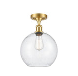 516-1C-SG-G124-10 1-Light 10" Satin Gold Semi-Flush Mount - Seedy Large Athens Glass - LED Bulb - Dimmensions: 10 x 10 x 15 - Sloped Ceiling Compatible: No