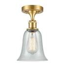 516-1C-SG-G2812 1-Light 6.25" Satin Gold Semi-Flush Mount - Fishnet Hanover Glass - LED Bulb - Dimmensions: 6.25 x 6.25 x 13 - Sloped Ceiling Compatible: No