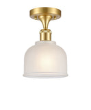 516-1C-SG-G411 1-Light 5.5" Satin Gold Semi-Flush Mount - White Dayton Glass - LED Bulb - Dimmensions: 5.5 x 5.5 x 10.5 - Sloped Ceiling Compatible: No