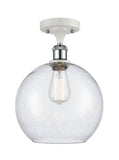 516-1C-WPC-G124-10 1-Light 10" White and Polished Chrome Semi-Flush Mount - Seedy Large Athens Glass - LED Bulb - Dimmensions: 10 x 10 x 15 - Sloped Ceiling Compatible: No