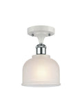 516-1C-WPC-G411 1-Light 5.5" White and Polished Chrome Semi-Flush Mount - White Dayton Glass - LED Bulb - Dimmensions: 5.5 x 5.5 x 10.5 - Sloped Ceiling Compatible: No