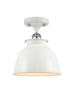 1-Light 8.5" White and Polished Chrome Semi-Flush Mount - White Adirondack Shade - LED Bulb Included