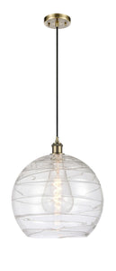 1-Light 13.75" Deco Swirl Pendant - Globe-Orb Clear Deco Swirl Glass - Choice of Finish And Incandesent Or LED Bulbs