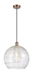 516-1P-AC-G1213-14 1-Light 13.75" Antique Copper Pendant - Clear Athens Deco Swirl 8" Glass - LED Bulb - Dimmensions: 13.75 x 13.75 x 16.875<br>Minimum Height : 19.875<br>Maximum Height : 136.875 - Sloped Ceiling Compatible: Yes