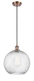 516-1P-AC-G1214-12 Cord Hung 12" Antique Copper Mini Pendant - Clear Athens Twisted Swirl 12" Glass - LED Bulb - Dimmensions: 12 x 12 x 15<br>Minimum Height : 17.75<br>Maximum Height : 133.75 - Sloped Ceiling Compatible: Yes