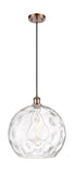 516-1P-AC-G1215-14 1-Light 13.75" Antique Copper Pendant - Clear Athens Water Glass 14" Glass - LED Bulb - Dimmensions: 13.75 x 13.75 x 16.875<br>Minimum Height : 19.875<br>Maximum Height : 136.875 - Sloped Ceiling Compatible: Yes