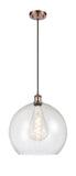 516-1P-AC-G124-14 1-Light 13.75" Antique Copper Pendant - Seedy Large Athens Glass - LED Bulb - Dimmensions: 13.75 x 13.75 x 18.375<br>Minimum Height : 21.375<br>Maximum Height : 138.375 - Sloped Ceiling Compatible: Yes