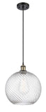 516-1P-BAB-G1214-12 Cord Hung 12" Black Antique Brass Mini Pendant - Clear Athens Twisted Swirl 12" Glass - LED Bulb - Dimmensions: 12 x 12 x 15<br>Minimum Height : 17.75<br>Maximum Height : 133.75 - Sloped Ceiling Compatible: Yes