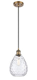 516-1P-BB-G372 Cord Hung 8" Brushed Brass Mini Pendant - Clear Large Waverly Glass - LED Bulb - Dimmensions: 8 x 8 x 12<br>Minimum Height : 15.75<br>Maximum Height : 131.75 - Sloped Ceiling Compatible: Yes