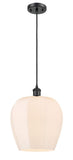 516-1P-BK-G461-12 Cord Hung 11.75" Matte Black Mini Pendant - Matte White Norfolk Glass - LED Bulb - Dimmensions: 11.75 x 11.75 x 16.125<br>Minimum Height : 19.125<br>Maximum Height : 136.125 - Sloped Ceiling Compatible: Yes
