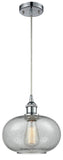 516-1P-PC-G247 Cord Hung 9.5" Polished Chrome Mini Pendant - Charcoal Gorham Glass - LED Bulb - Dimmensions: 9.5 x 9.5 x 11<br>Minimum Height : 13.75<br>Maximum Height : 131.75 - Sloped Ceiling Compatible: Yes