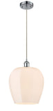 516-1P-PC-G461-12 Cord Hung 11.75" Polished Chrome Mini Pendant - Matte White Norfolk Glass - LED Bulb - Dimmensions: 11.75 x 11.75 x 16.125<br>Minimum Height : 19.125<br>Maximum Height : 136.125 - Sloped Ceiling Compatible: Yes