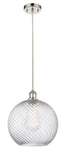516-1P-PN-G1214-12 Cord Hung 12" Polished Nickel Mini Pendant - Clear Athens Twisted Swirl 12" Glass - LED Bulb - Dimmensions: 12 x 12 x 15<br>Minimum Height : 17.75<br>Maximum Height : 133.75 - Sloped Ceiling Compatible: Yes