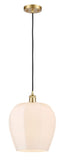 516-1P-SG-G461-12 Cord Hung 11.75" Satin Gold Mini Pendant - Matte White Norfolk Glass - LED Bulb - Dimmensions: 11.75 x 11.75 x 16.125<br>Minimum Height : 19.125<br>Maximum Height : 136.125 - Sloped Ceiling Compatible: Yes