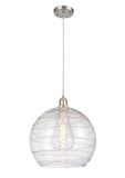 516-1P-SN-G1213-14 1-Light 13.75" Brushed Satin Nickel Pendant - Clear Athens Deco Swirl 8" Glass - LED Bulb - Dimmensions: 13.75 x 13.75 x 16.875<br>Minimum Height : 19.875<br>Maximum Height : 136.875 - Sloped Ceiling Compatible: Yes