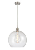 516-1P-SN-G124-14 1-Light 13.75" Brushed Satin Nickel Pendant - Seedy Large Athens Glass - LED Bulb - Dimmensions: 13.75 x 13.75 x 18.375<br>Minimum Height : 21.375<br>Maximum Height : 138.375 - Sloped Ceiling Compatible: Yes