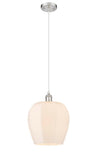516-1P-SN-G461-12 Cord Hung 11.75" Brushed Satin Nickel Mini Pendant - Matte White Norfolk Glass - LED Bulb - Dimmensions: 11.75 x 11.75 x 16.125<br>Minimum Height : 19.125<br>Maximum Height : 136.125 - Sloped Ceiling Compatible: Yes