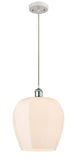 516-1P-WPC-G461-12 Cord Hung 11.75" White and Polished Chrome Mini Pendant - Matte White Norfolk Glass - LED Bulb - Dimmensions: 11.75 x 11.75 x 16.125<br>Minimum Height : 19.125<br>Maximum Height : 136.125 - Sloped Ceiling Compatible: Yes