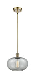 Stem Hung 9.5" Antique Brass Mini Pendant - Charcoal Gorham Glass LED