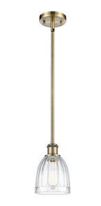 Stem Hung 5.75" Antique Brass Mini Pendant - Clear Brookfield Glass LED