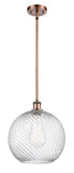 516-1S-AC-G1214-12 Stem Hung 12" Antique Copper Mini Pendant - Clear Athens Twisted Swirl 12" Glass - LED Bulb - Dimmensions: 12 x 12 x 15<br>Minimum Height : 22.75<br>Maximum Height : 44.75 - Sloped Ceiling Compatible: Yes