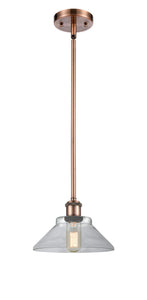 Stem Hung 8.375" Antique Brass Mini Pendant - Clear Orwell Glass LED