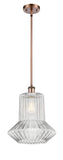 516-1S-AC-G212 Stem Hung 12" Antique Copper Mini Pendant - Clear Spiral Fluted Springwater Glass - LED Bulb - Dimmensions: 12 x 12 x 14<br>Minimum Height : 23.75<br>Maximum Height : 47.75 - Sloped Ceiling Compatible: Yes