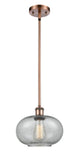 516-1S-AC-G247 Stem Hung 9.5" Antique Copper Mini Pendant - Charcoal Gorham Glass - LED Bulb - Dimmensions: 9.5 x 9.5 x 11<br>Minimum Height : 18.75<br>Maximum Height : 42.75 - Sloped Ceiling Compatible: Yes