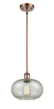 516-1S-AC-G249 Stem Hung 9.5" Antique Copper Mini Pendant - Mica Gorham Glass - LED Bulb - Dimmensions: 9.5 x 9.5 x 11<br>Minimum Height : 18.75<br>Maximum Height : 42.75 - Sloped Ceiling Compatible: Yes