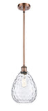 516-1S-AC-G372 Stem Hung 8" Antique Copper Mini Pendant - Clear Large Waverly Glass - LED Bulb - Dimmensions: 8 x 8 x 12<br>Minimum Height : 20.75<br>Maximum Height : 44.75 - Sloped Ceiling Compatible: Yes
