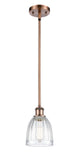 516-1S-AC-G442 Stem Hung 5.75" Antique Copper Mini Pendant - Clear Brookfield Glass - LED Bulb - Dimmensions: 5.75 x 5.75 x 8<br>Minimum Height : 17.75<br>Maximum Height : 41.75 - Sloped Ceiling Compatible: Yes