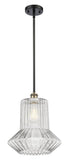 516-1S-BAB-G212 Stem Hung 12" Black Antique Brass Mini Pendant - Clear Spiral Fluted Springwater Glass - LED Bulb - Dimmensions: 12 x 12 x 14<br>Minimum Height : 23.75<br>Maximum Height : 47.75 - Sloped Ceiling Compatible: Yes