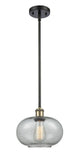 516-1S-BAB-G247 Stem Hung 9.5" Black Antique Brass Mini Pendant - Charcoal Gorham Glass - LED Bulb - Dimmensions: 9.5 x 9.5 x 11<br>Minimum Height : 18.75<br>Maximum Height : 42.75 - Sloped Ceiling Compatible: Yes