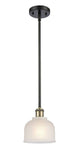 516-1S-BAB-G411 Stem Hung 5.5" Black Antique Brass Mini Pendant - White Dayton Glass - LED Bulb - Dimmensions: 5.5 x 5.5 x 8.5<br>Minimum Height : 17.75<br>Maximum Height : 41.75 - Sloped Ceiling Compatible: Yes