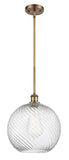 516-1S-BB-G1214-12 Stem Hung 12" Brushed Brass Mini Pendant - Clear Athens Twisted Swirl 12" Glass - LED Bulb - Dimmensions: 12 x 12 x 15<br>Minimum Height : 22.75<br>Maximum Height : 44.75 - Sloped Ceiling Compatible: Yes