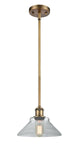 516-1S-BB-G132 Stem Hung 8.375" Brushed Brass Mini Pendant - Clear Orwell Glass - LED Bulb - Dimmensions: 8.375 x 8.375 x 8<br>Minimum Height : 15.75<br>Maximum Height : 39.75 - Sloped Ceiling Compatible: Yes