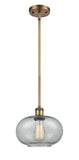 516-1S-BB-G247 Stem Hung 9.5" Brushed Brass Mini Pendant - Charcoal Gorham Glass - LED Bulb - Dimmensions: 9.5 x 9.5 x 11<br>Minimum Height : 18.75<br>Maximum Height : 42.75 - Sloped Ceiling Compatible: Yes
