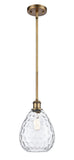 516-1S-BB-G372 Stem Hung 8" Brushed Brass Mini Pendant - Clear Large Waverly Glass - LED Bulb - Dimmensions: 8 x 8 x 12<br>Minimum Height : 20.75<br>Maximum Height : 44.75 - Sloped Ceiling Compatible: Yes