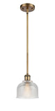 516-1S-BB-G412 Stem Hung 5.5" Brushed Brass Mini Pendant - Clear Dayton Glass - LED Bulb - Dimmensions: 5.5 x 5.5 x 8.5<br>Minimum Height : 17.75<br>Maximum Height : 41.75 - Sloped Ceiling Compatible: Yes