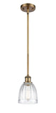 516-1S-BB-G442 Stem Hung 5.75" Brushed Brass Mini Pendant - Clear Brookfield Glass - LED Bulb - Dimmensions: 5.75 x 5.75 x 8<br>Minimum Height : 17.75<br>Maximum Height : 41.75 - Sloped Ceiling Compatible: Yes