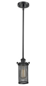 Innovations Lighting 516-1S-BK-CE219-LED Stem Hung 6" Matte Black Mini Pendant - Mesh Cylinder Bleeker Metal Shade - Dimmable Vintage LED LED Bulb Included - Width: 6" Depth (Front to Back): 6" Height: 10 - Maximum  Height With Cord Or Stems:  42.75" - Mi