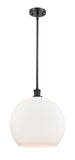 516-1S-BK-G121-14 1-Light 13.75" Matte Black Pendant - Cased Matte White Large Athens Glass - LED Bulb - Dimmensions: 13.75 x 13.75 x 16.375<br>Minimum Height : 25.375<br>Maximum Height : 49.375 - Sloped Ceiling Compatible: Yes