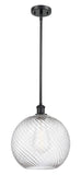 516-1S-BK-G1214-12 Stem Hung 12" Matte Black Mini Pendant - Clear Athens Twisted Swirl 12" Glass - LED Bulb - Dimmensions: 12 x 12 x 15<br>Minimum Height : 22.75<br>Maximum Height : 44.75 - Sloped Ceiling Compatible: Yes