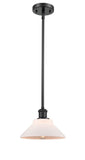 516-1S-BK-G131 Stem Hung 8.375" Matte Black Mini Pendant - Matte White Orwell Glass - LED Bulb - Dimmensions: 8.375 x 8.375 x 8<br>Minimum Height : 15.75<br>Maximum Height : 39.75 - Sloped Ceiling Compatible: Yes