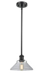 516-1S-BK-G132 Stem Hung 8.375" Matte Black Mini Pendant - Clear Orwell Glass - LED Bulb - Dimmensions: 8.375 x 8.375 x 8<br>Minimum Height : 15.75<br>Maximum Height : 39.75 - Sloped Ceiling Compatible: Yes