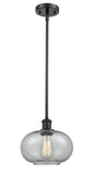 516-1S-BK-G247 Stem Hung 9.5" Matte Black Mini Pendant - Charcoal Gorham Glass - LED Bulb - Dimmensions: 9.5 x 9.5 x 11<br>Minimum Height : 18.75<br>Maximum Height : 42.75 - Sloped Ceiling Compatible: Yes