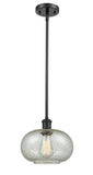 516-1S-BK-G249 Stem Hung 9.5" Matte Black Mini Pendant - Mica Gorham Glass - LED Bulb - Dimmensions: 9.5 x 9.5 x 11<br>Minimum Height : 18.75<br>Maximum Height : 42.75 - Sloped Ceiling Compatible: Yes