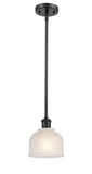 516-1S-BK-G411 Stem Hung 5.5" Matte Black Mini Pendant - White Dayton Glass - LED Bulb - Dimmensions: 5.5 x 5.5 x 8.5<br>Minimum Height : 17.75<br>Maximum Height : 41.75 - Sloped Ceiling Compatible: Yes