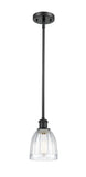 516-1S-BK-G442 Stem Hung 5.75" Matte Black Mini Pendant - Clear Brookfield Glass - LED Bulb - Dimmensions: 5.75 x 5.75 x 8<br>Minimum Height : 17.75<br>Maximum Height : 41.75 - Sloped Ceiling Compatible: Yes
